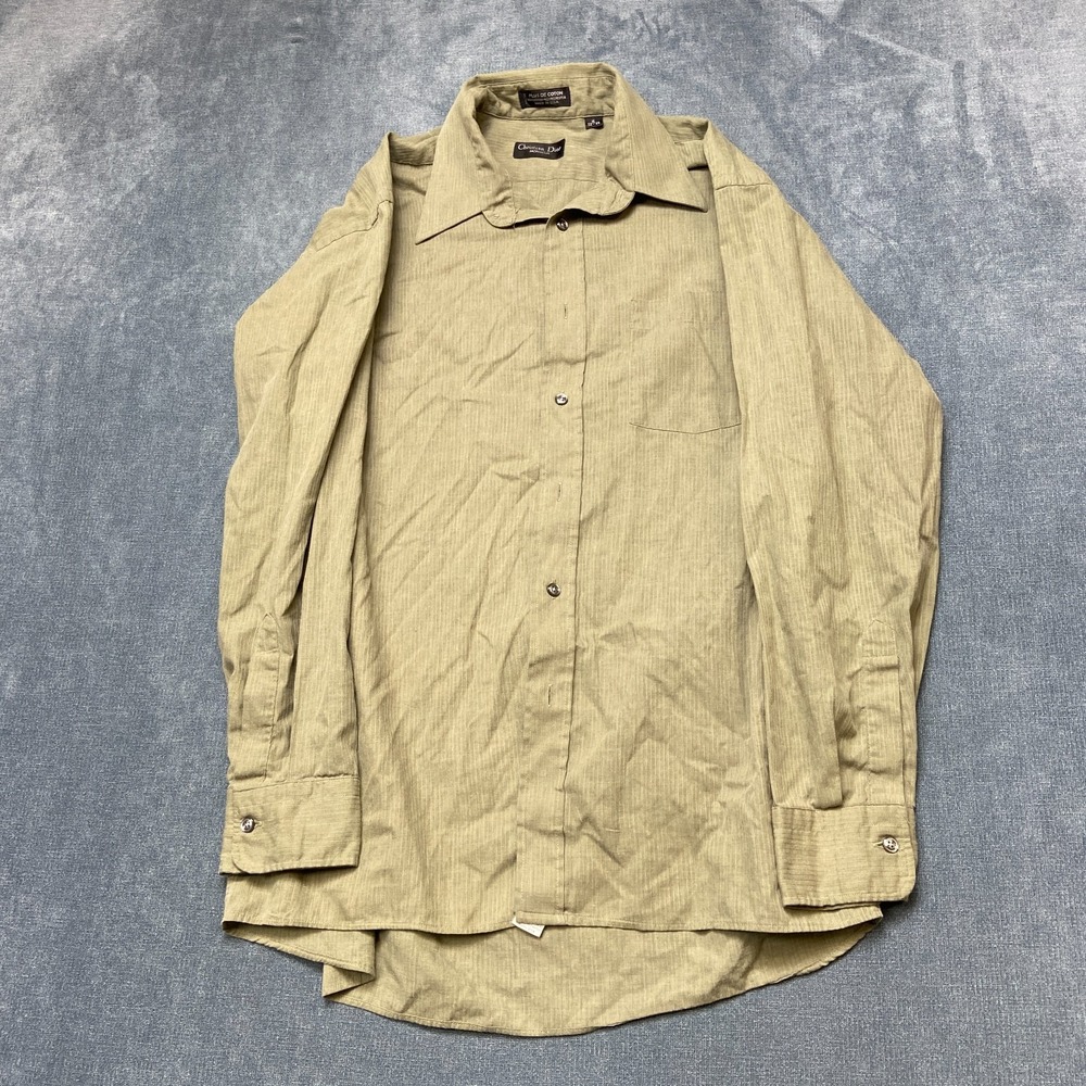 Christian Dior Monsieur Dress Shirt Mens 16 Green Pinstripe Plus De Coton Formal